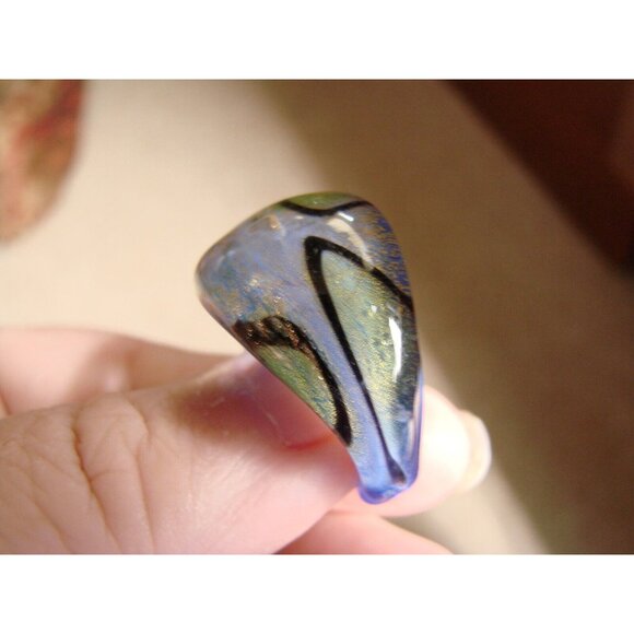 Pier One Blown Glass Cosmic Ring Domed Blue Gold Black Chromatic Lampwork Size 7 - Picture 9 of 12